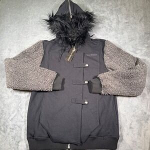 Game of Thrones Jon Snow Black Faux Fur Hoodie Hooded Sweatshirt Jacket Size M